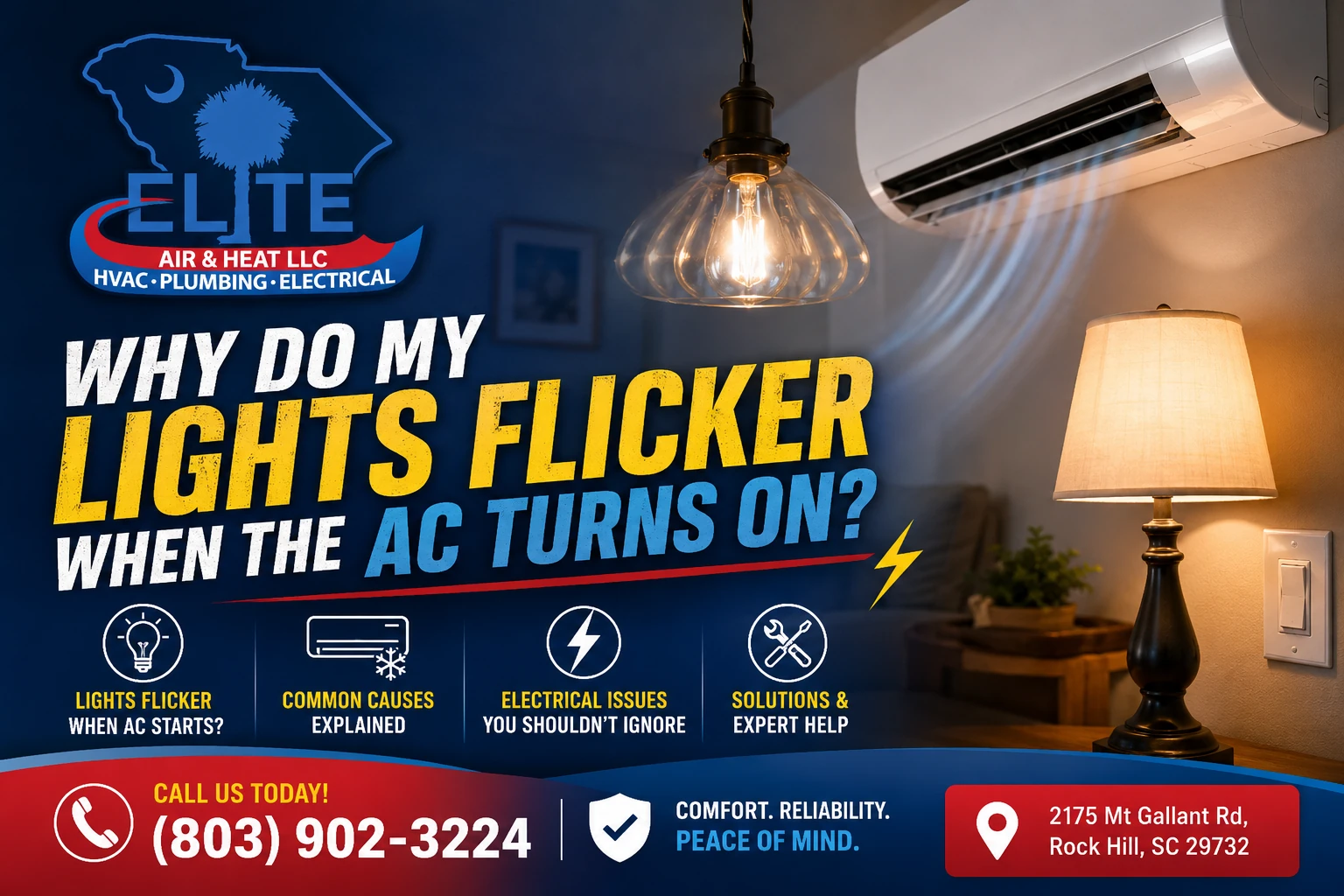why do my lights flicker when turning on ac
